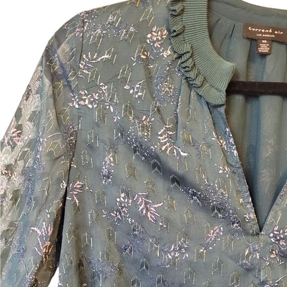 Current Air Dark Hunter Green Sparkle Blouse - Picture 5 of 7